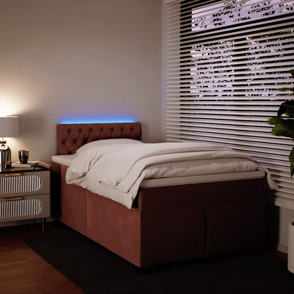 Κρεβάτι Boxspring με Στρώμα Ροζ 120x190 εκ. Βελούδινο - Pakobazaar