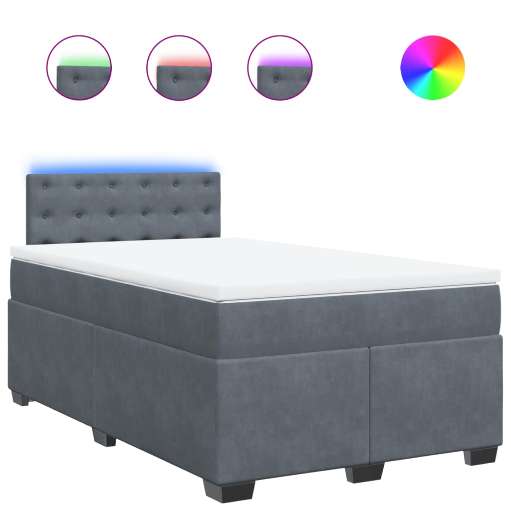 Κρεβάτι Boxspring με Στρώμα Σκούρο Γκρι 120x190 εκ. Βελούδινο - Pakobazaar