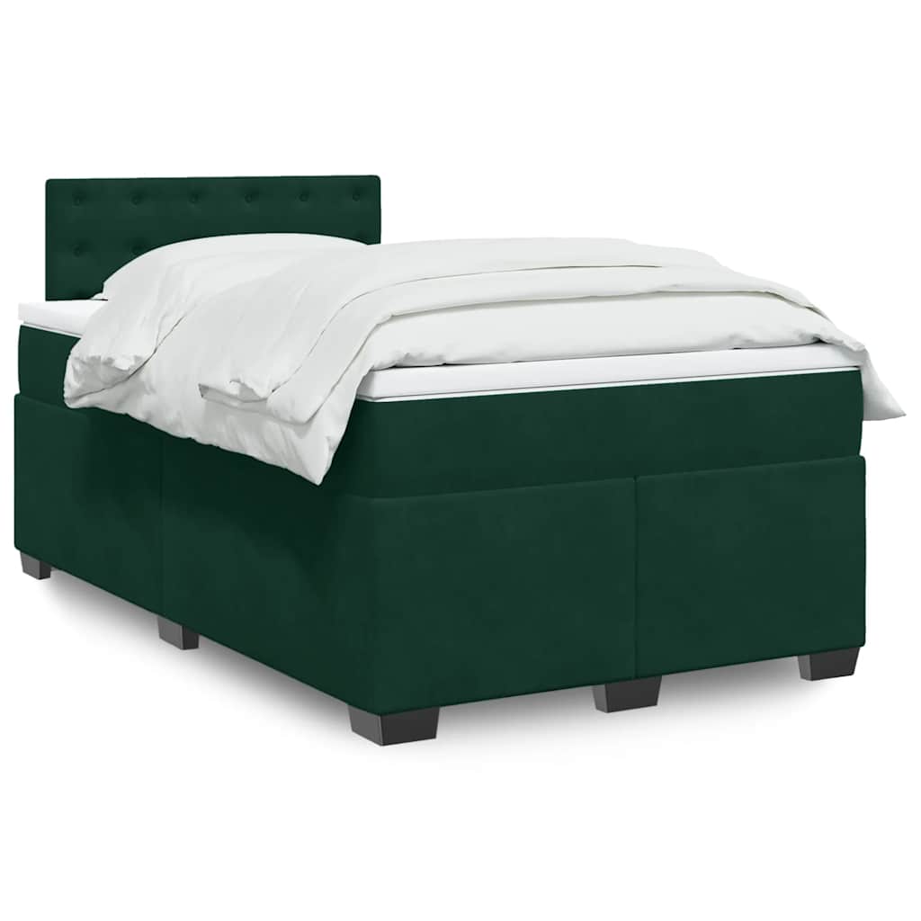 Κρεβάτι Boxspring με Στρώμα Σκούρο Πράσινο 120x190εκ. Βελούδινο - Pakobazaar