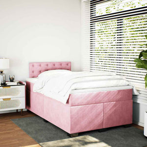 Κρεβάτι Boxspring με Στρώμα Ροζ 120x190 εκ. Βελούδινο - Pakobazaar