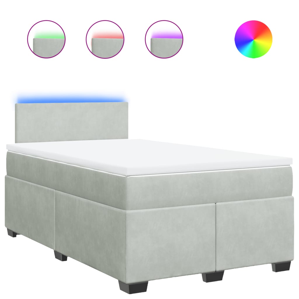 Κρεβάτι Boxspring με Στρώμα Ανοιχτό Γκρι 120x200 εκ. Βελούδινο - Pakobazaar