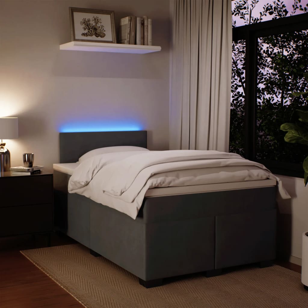 Κρεβάτι Boxspring με Στρώμα Σκούρο Γκρι 120x200 εκ. Βελούδινο - Pakobazaar