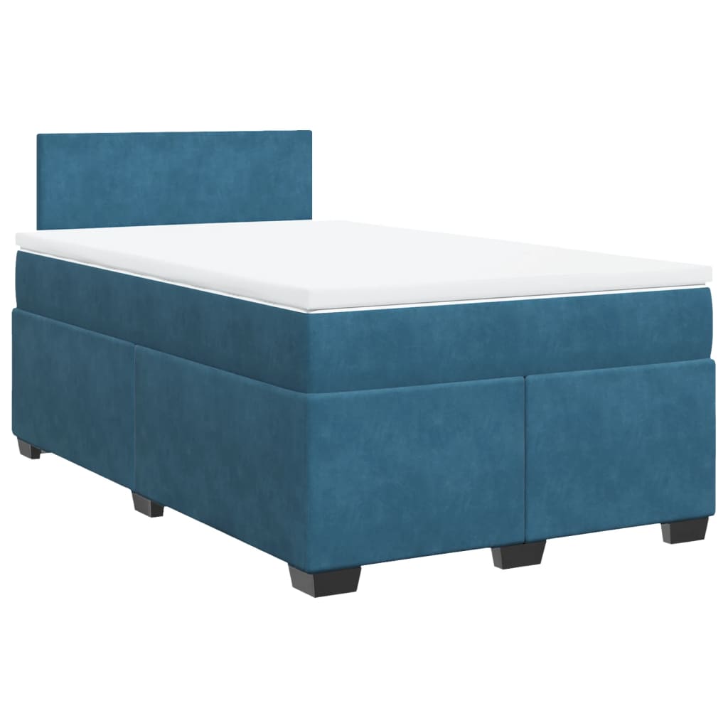 Κρεβάτι Boxspring με Στρώμα Μπλε 120x200 εκ. Βελούδινο - Pakobazaar