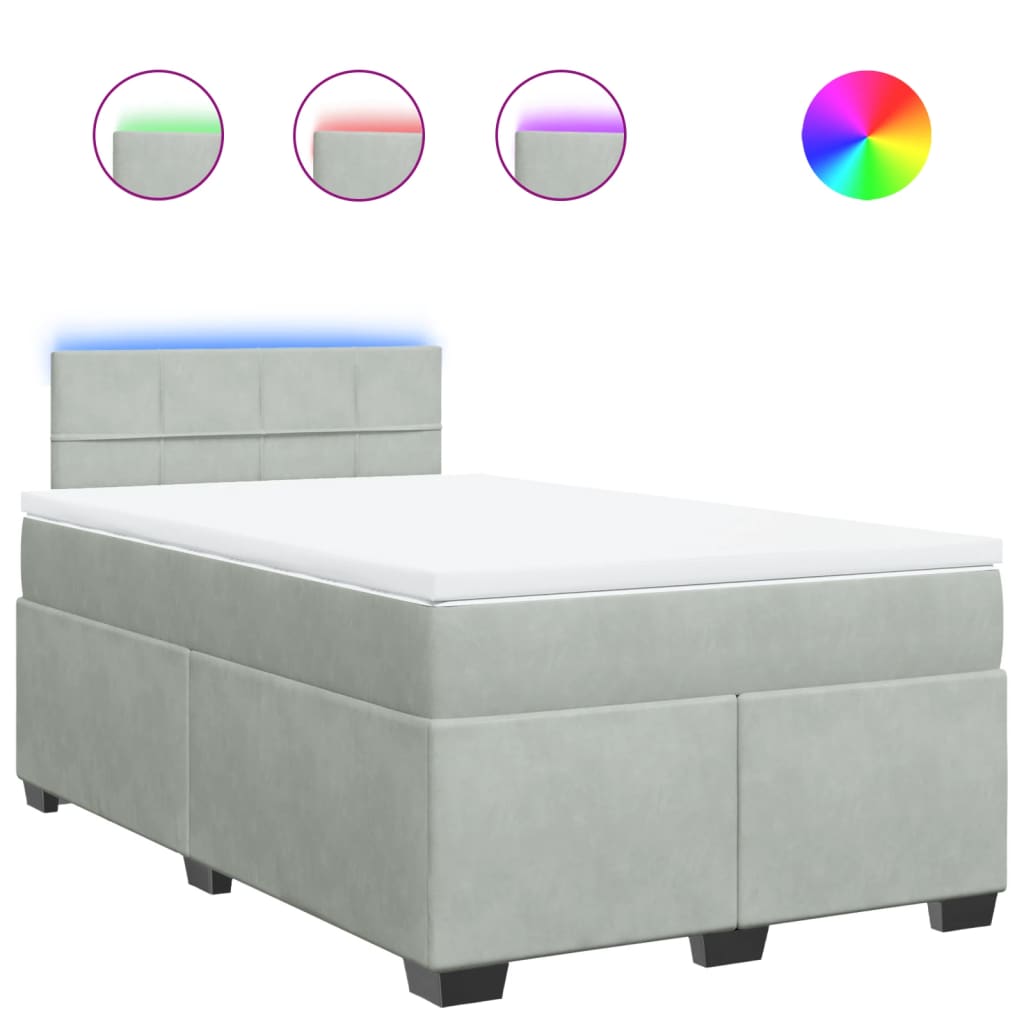 Κρεβάτι Boxspring με Στρώμα Ανοιχτό Γκρι 120x200 εκ. Βελούδινο - Pakobazaar