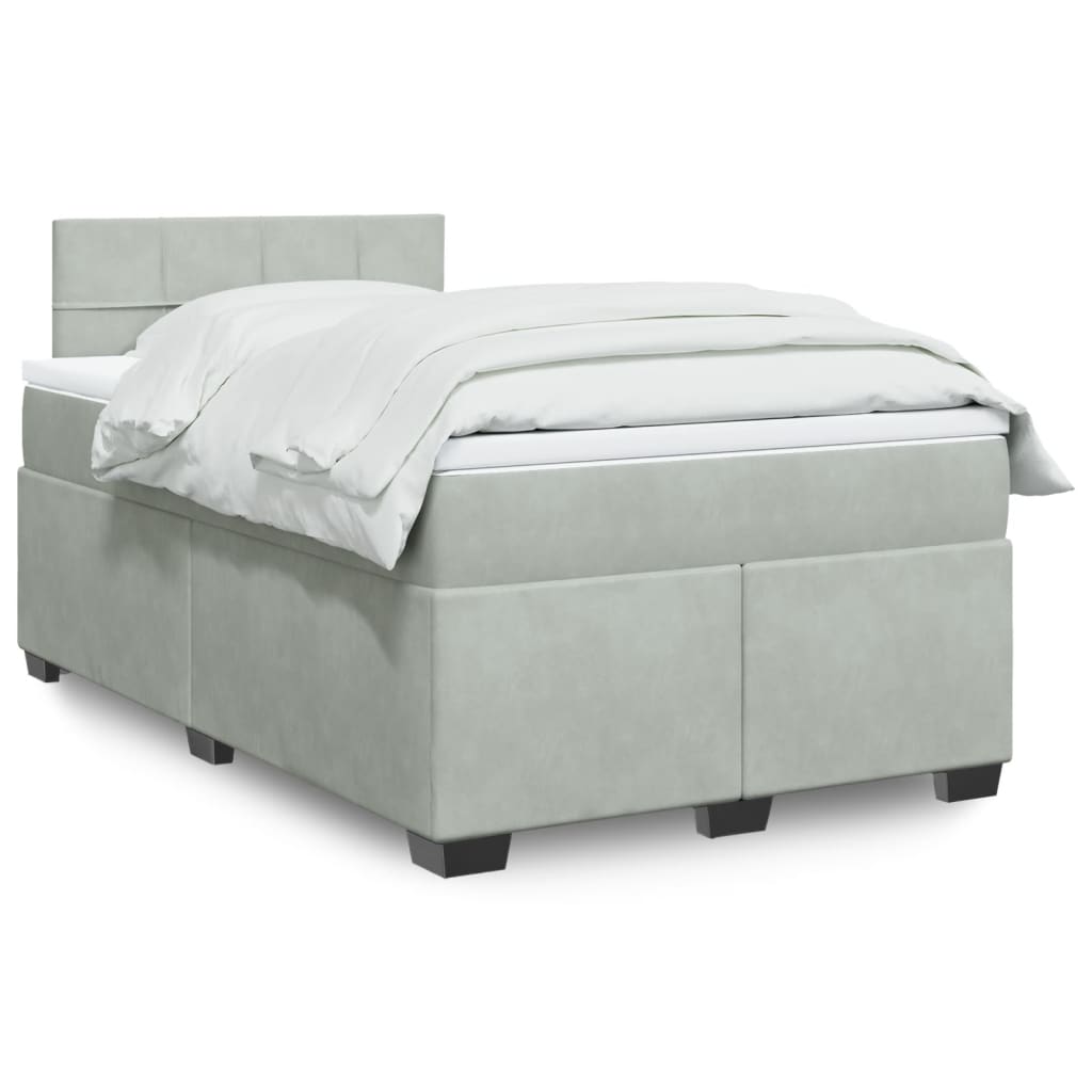 Κρεβάτι Boxspring με Στρώμα Ανοιχτό Γκρι 120x200 εκ. Βελούδινο - Pakobazaar