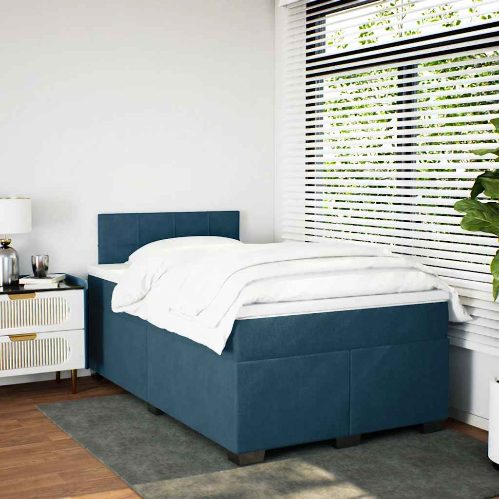 Κρεβάτι Boxspring με Στρώμα Μπλε 120x200 εκ. Βελούδινο - Pakobazaar