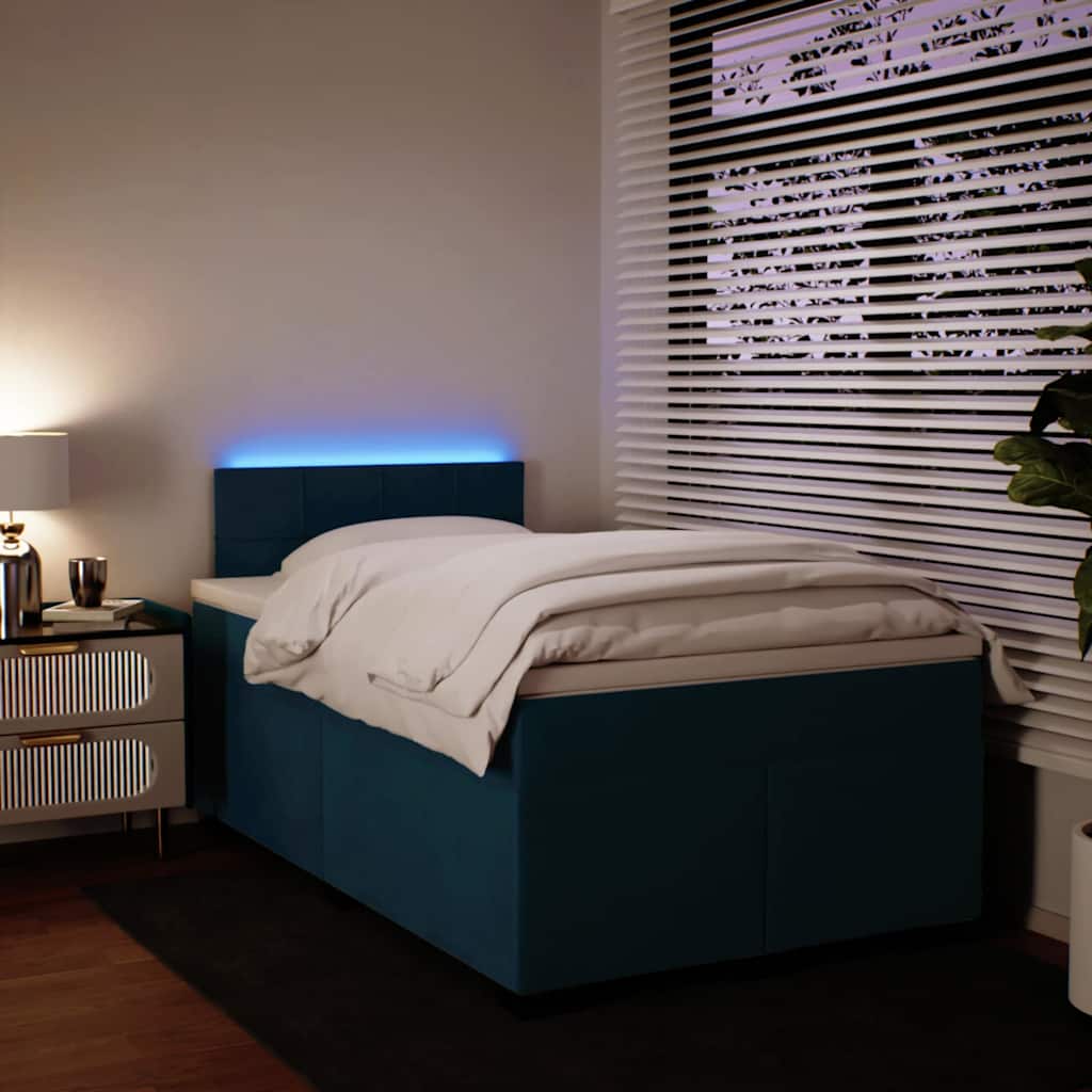 Κρεβάτι Boxspring με Στρώμα Μπλε 120x200 εκ. Βελούδινο - Pakobazaar