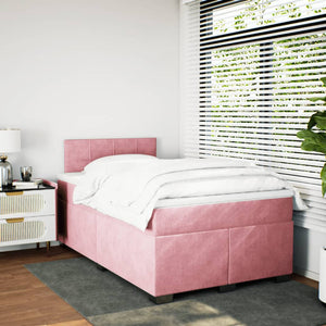 Κρεβάτι Boxspring με Στρώμα Ροζ 120x200 εκ. Βελούδινο - Pakobazaar