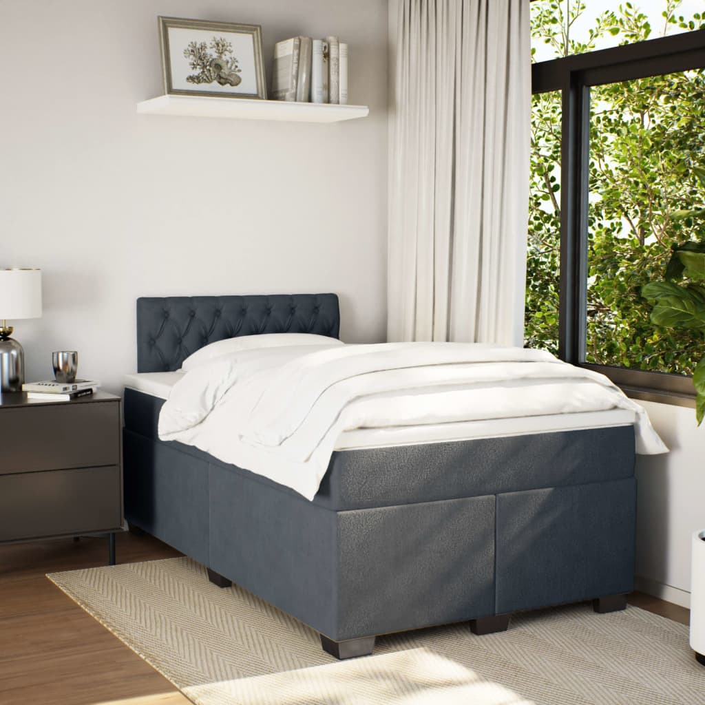 Κρεβάτι Boxspring με Στρώμα Σκούρο Γκρι 120x200 εκ. Βελούδινο - Pakobazaar