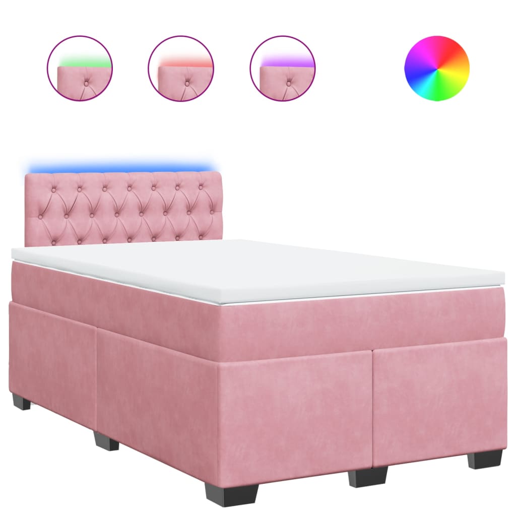 Κρεβάτι Boxspring με Στρώμα Ροζ 120x200 εκ. Βελούδινο - Pakobazaar