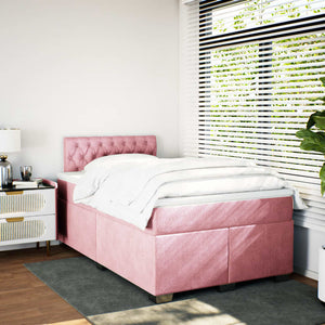 Κρεβάτι Boxspring με Στρώμα Ροζ 120x200 εκ. Βελούδινο - Pakobazaar