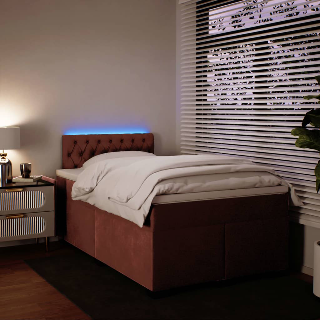 Κρεβάτι Boxspring με Στρώμα Ροζ 120x200 εκ. Βελούδινο - Pakobazaar