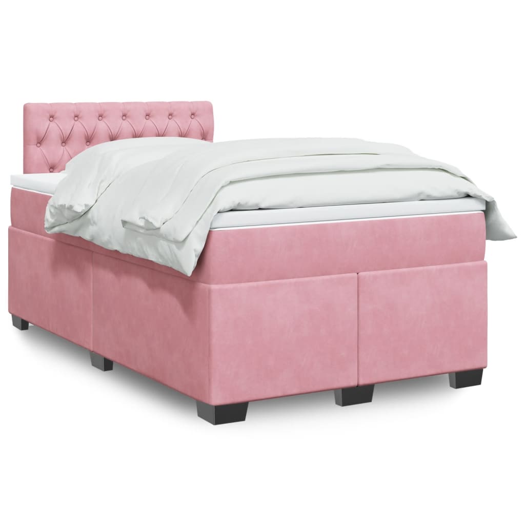 Κρεβάτι Boxspring με Στρώμα Ροζ 120x200 εκ. Βελούδινο - Pakobazaar