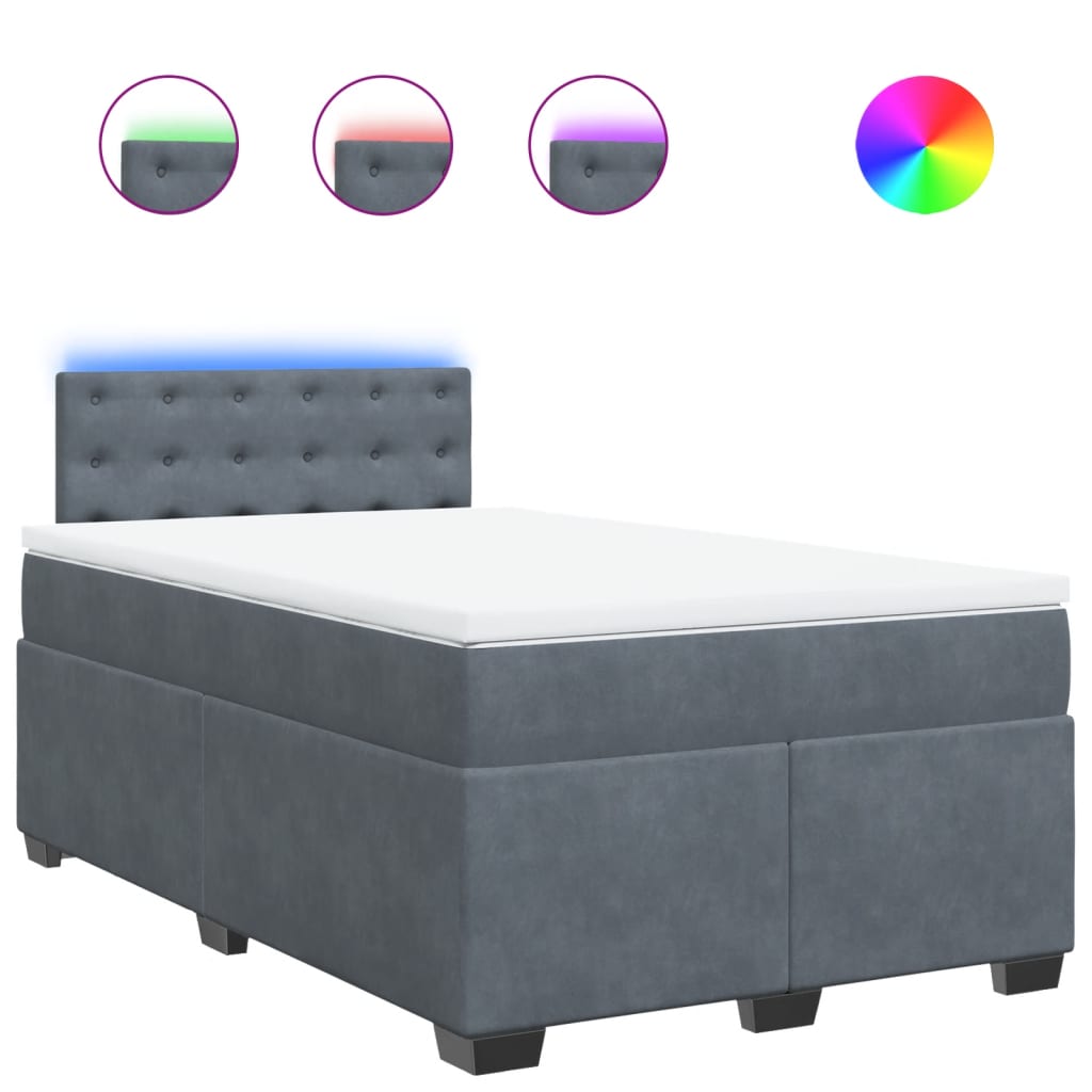 Κρεβάτι Boxspring με Στρώμα Σκούρο Γκρι 120x200 εκ. Βελούδινο - Pakobazaar