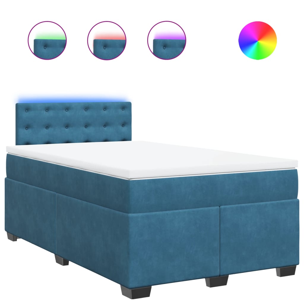 Κρεβάτι Boxspring με Στρώμα Μπλε 120x200 εκ. Βελούδινο - Pakobazaar