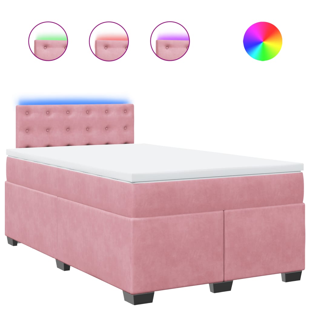 Κρεβάτι Boxspring με Στρώμα Ροζ 120x200 εκ. Βελούδινο - Pakobazaar