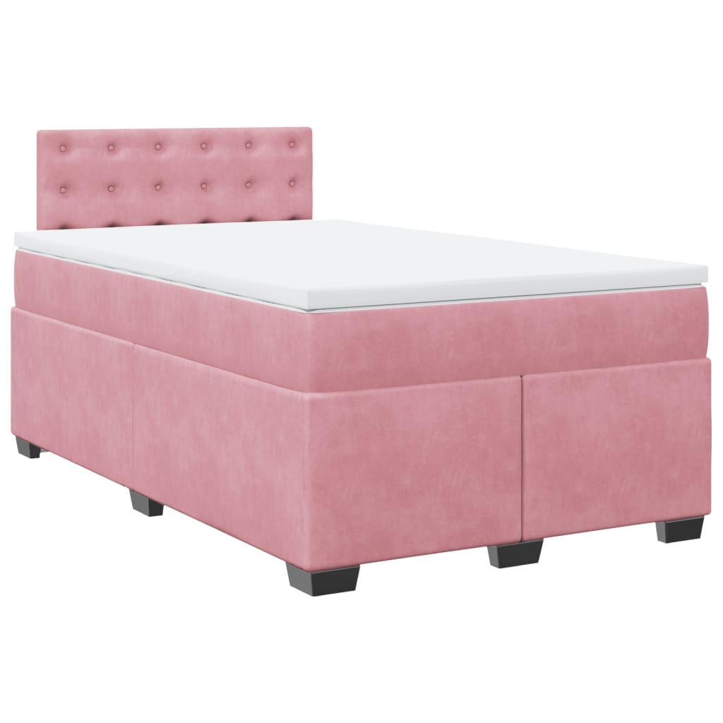 Κρεβάτι Boxspring με Στρώμα Ροζ 120x200 εκ. Βελούδινο - Pakobazaar
