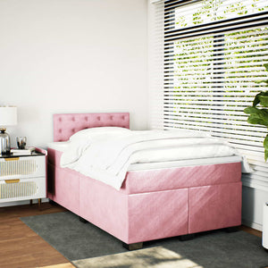 Κρεβάτι Boxspring με Στρώμα Ροζ 120x200 εκ. Βελούδινο - Pakobazaar