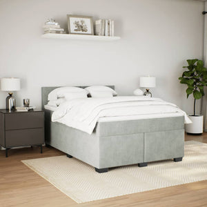 Κρεβάτι Boxspring με Στρώμα Ανοιχτό Γκρι 140x190 εκ. Βελούδινο - Pakobazaar