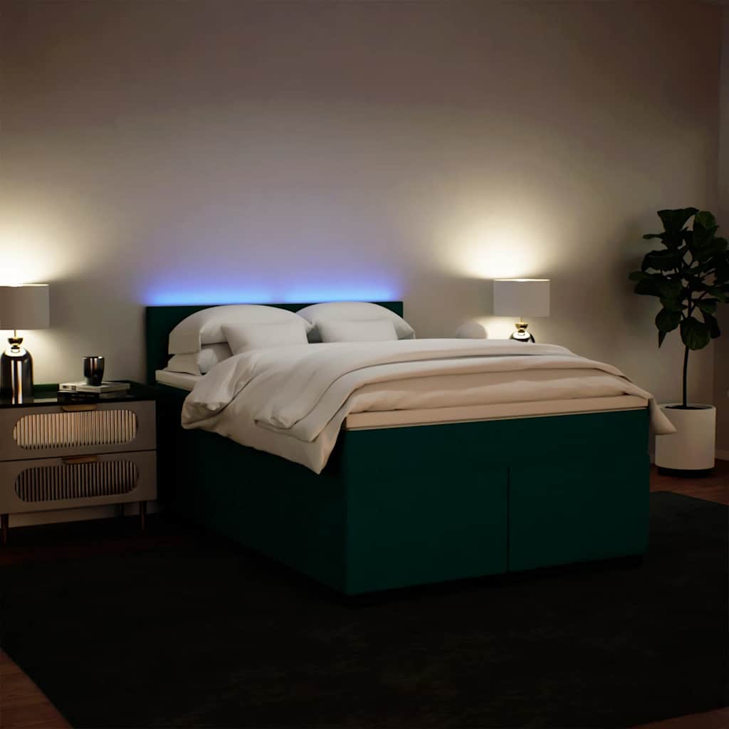 Κρεβάτι Boxspring με Στρώμα Σκούρο Πράσινο 140x190εκ. Βελούδινο - Pakobazaar