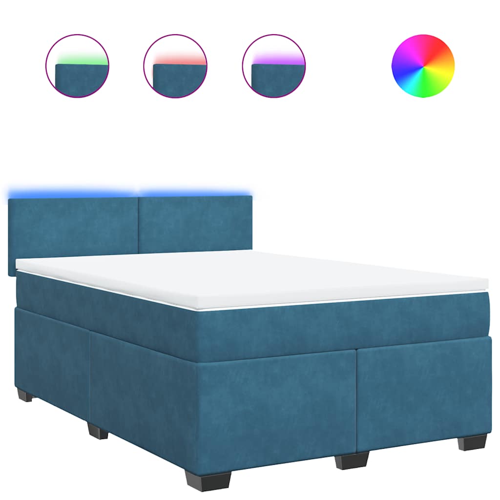 Κρεβάτι Boxspring με Στρώμα Μπλε 140x190 εκ. Βελούδινο