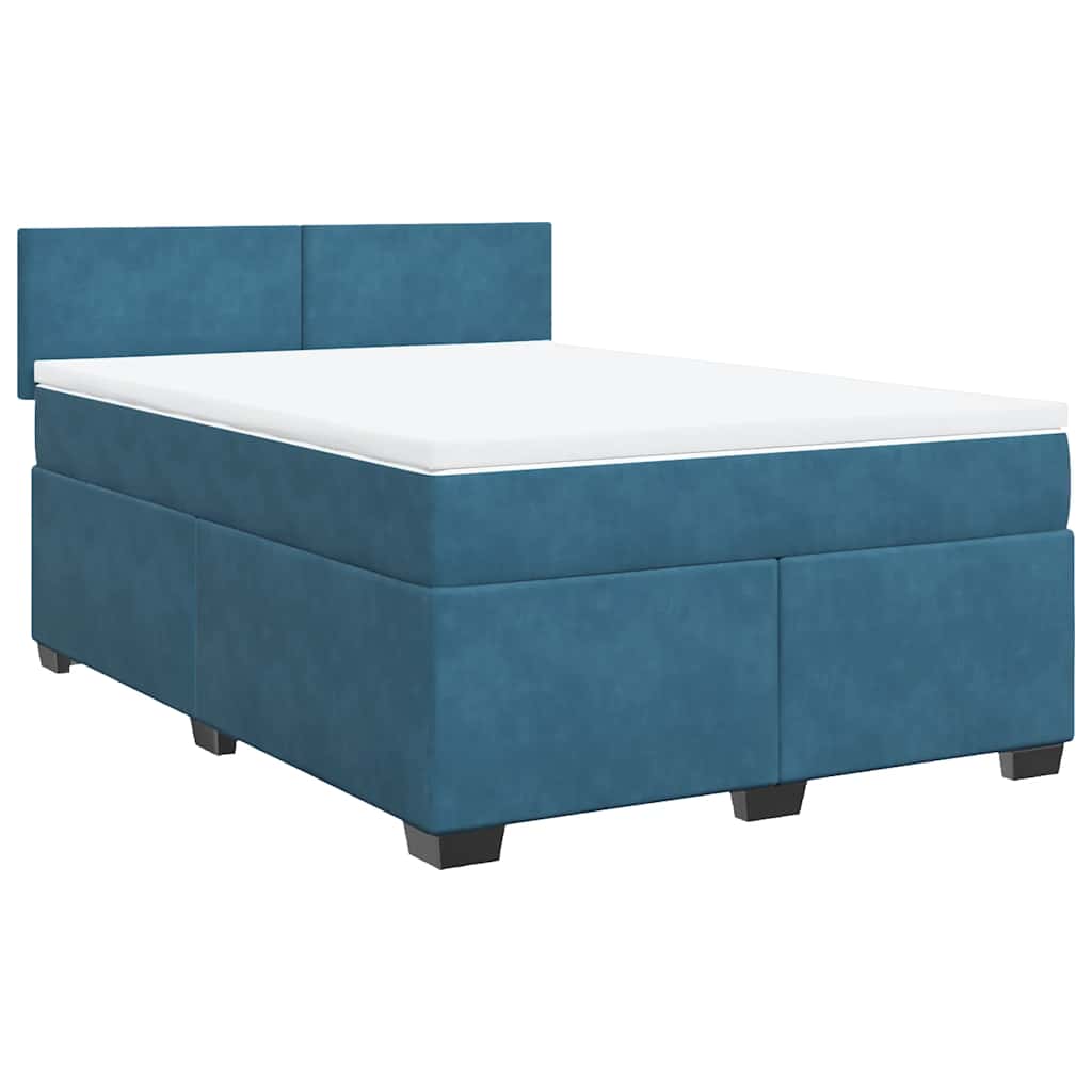 Κρεβάτι Boxspring με Στρώμα Μπλε 140x190 εκ. Βελούδινο