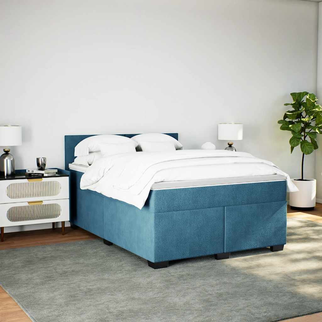 Κρεβάτι Boxspring με Στρώμα Μπλε 140x190 εκ. Βελούδινο