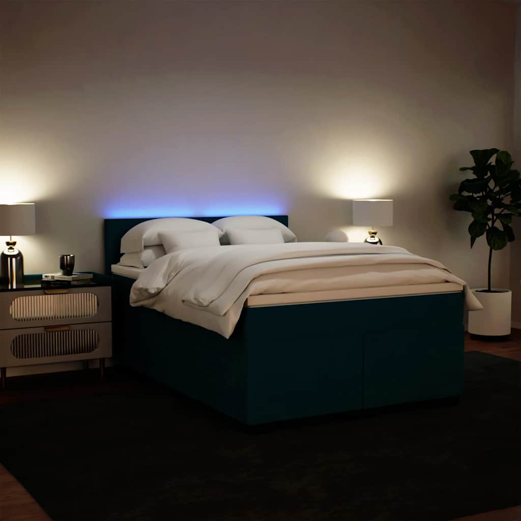 Κρεβάτι Boxspring με Στρώμα Μπλε 140x190 εκ. Βελούδινο