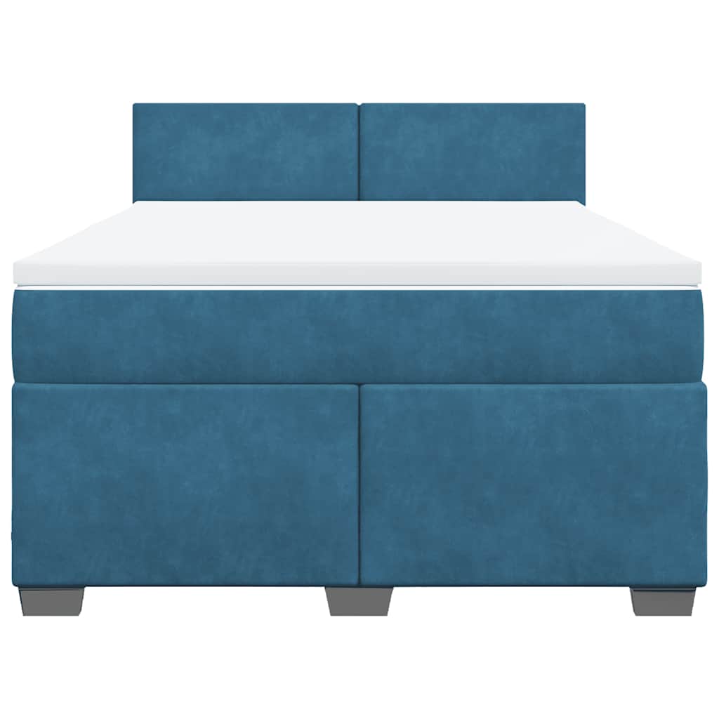 Κρεβάτι Boxspring με Στρώμα Μπλε 140x190 εκ. Βελούδινο