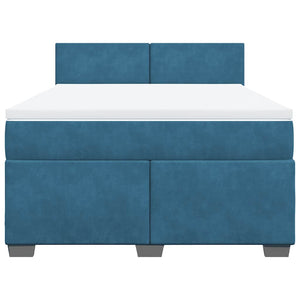 Κρεβάτι Boxspring με Στρώμα Μπλε 140x190 εκ. Βελούδινο