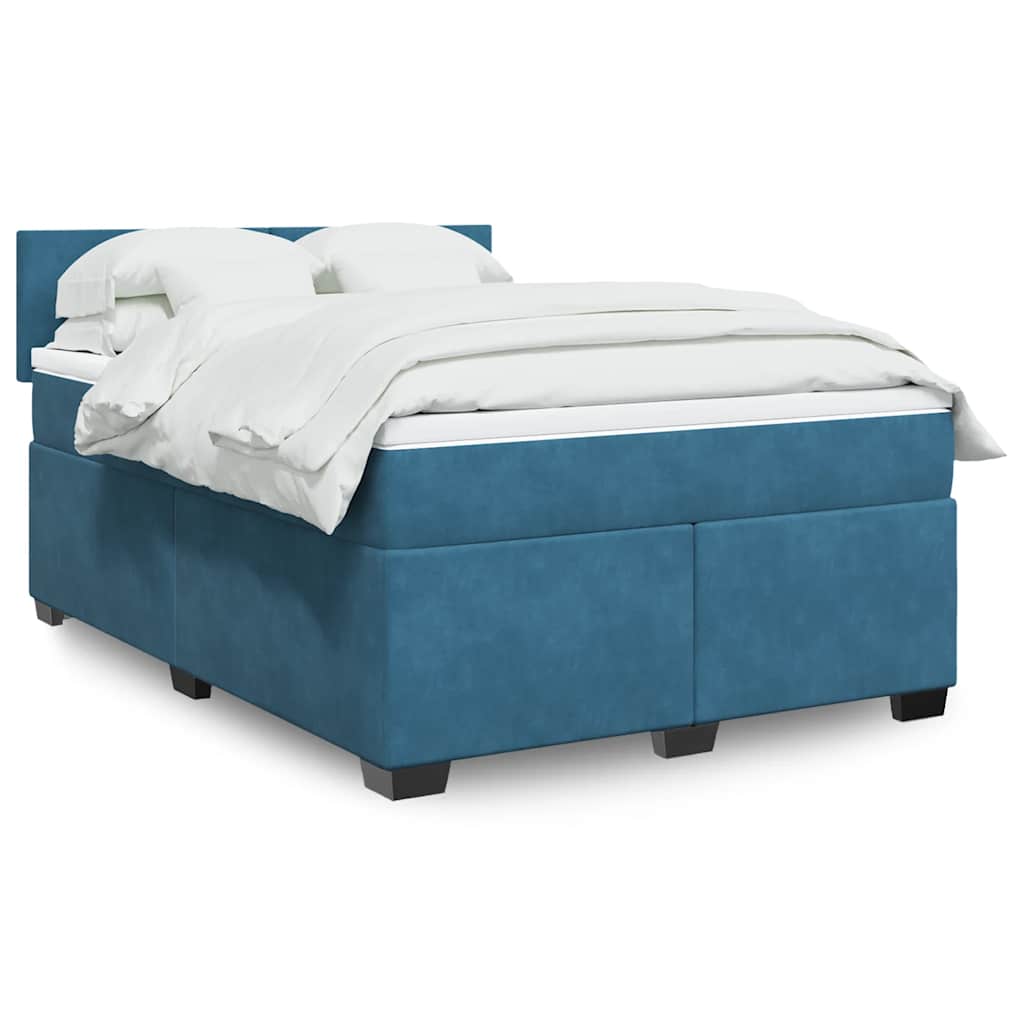 Κρεβάτι Boxspring με Στρώμα Μπλε 140x190 εκ. Βελούδινο