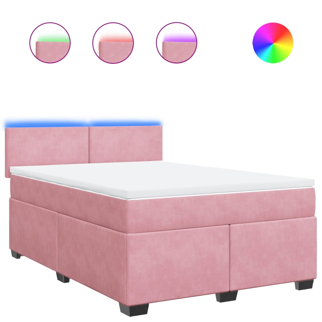 Κρεβάτι Boxspring με Στρώμα Ροζ 140x190 εκ. Βελούδινο - Pakobazaar
