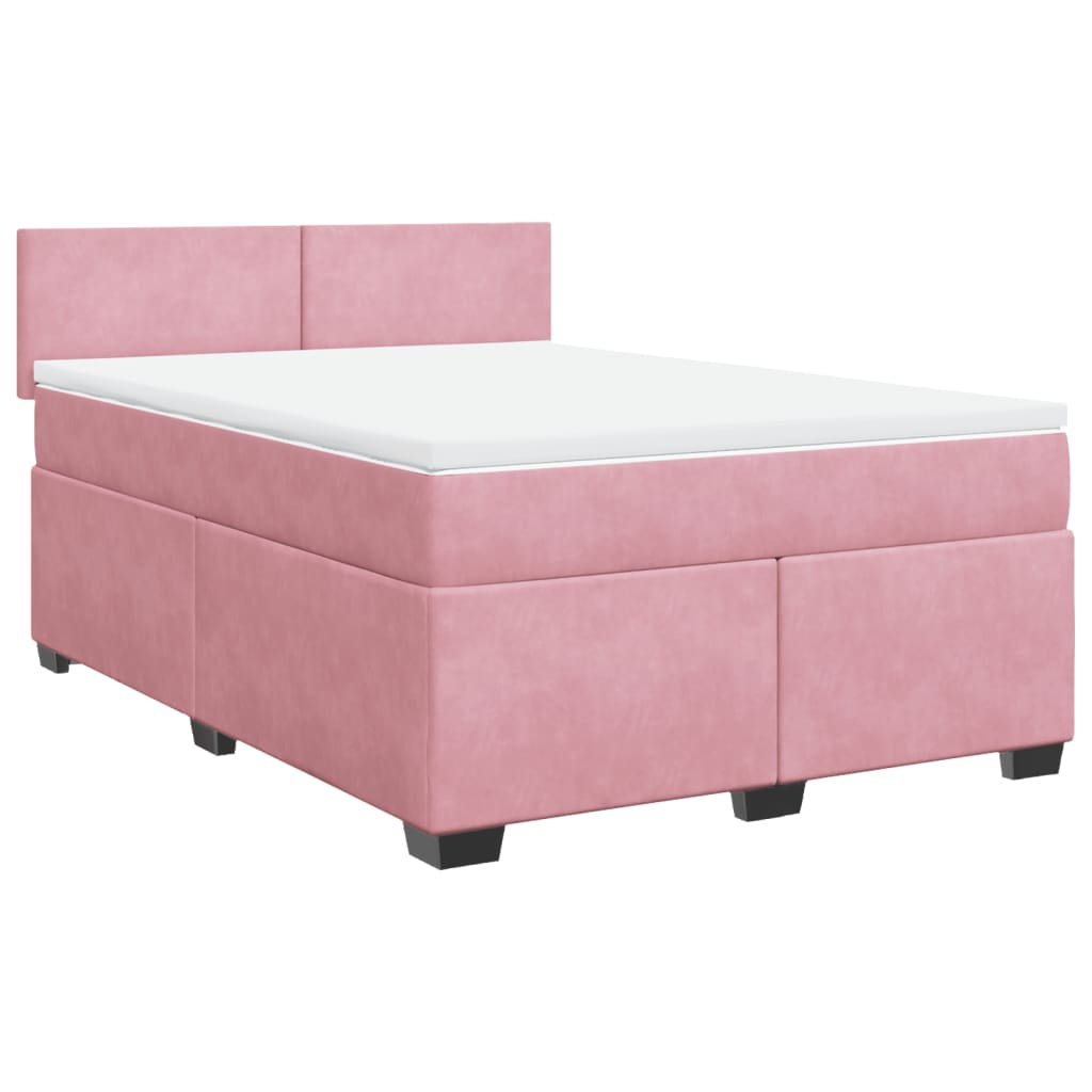Κρεβάτι Boxspring με Στρώμα Ροζ 140x190 εκ. Βελούδινο - Pakobazaar
