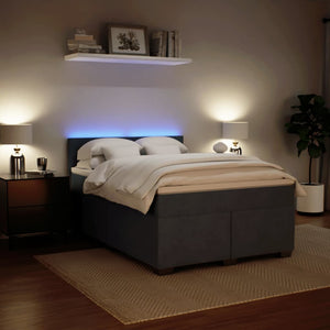 Κρεβάτι Boxspring με Στρώμα Σκούρο Γκρι 140x190 εκ. Βελούδινο - Pakobazaar