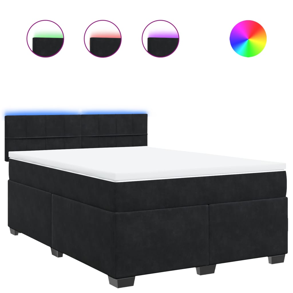 Κρεβάτι Boxspring με Στρώμα Μαύρο 140x190 εκ. Βελούδινο - Pakobazaar