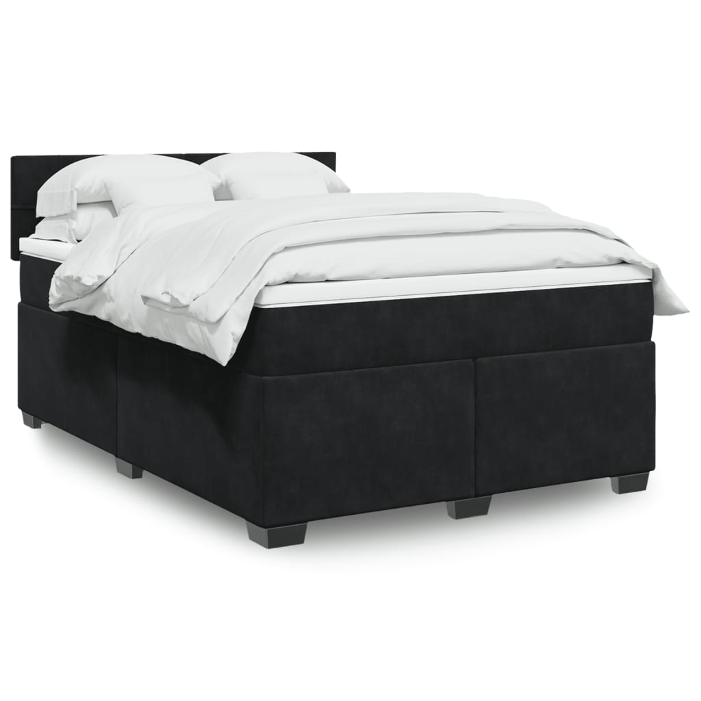 Κρεβάτι Boxspring με Στρώμα Μαύρο 140x190 εκ. Βελούδινο - Pakobazaar