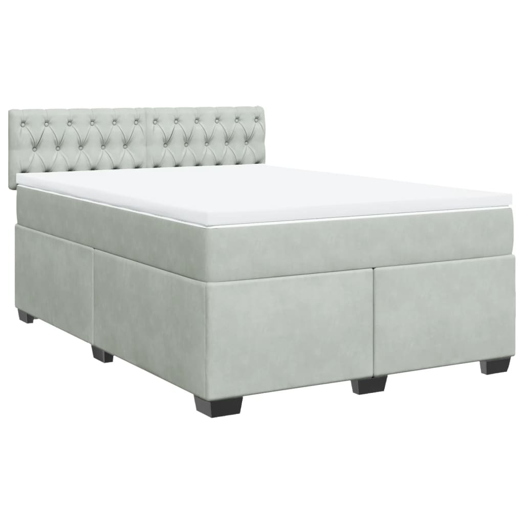 Κρεβάτι Boxspring με Στρώμα Ανοιχτό Γκρι 140x190 εκ. Βελούδινο - Pakobazaar