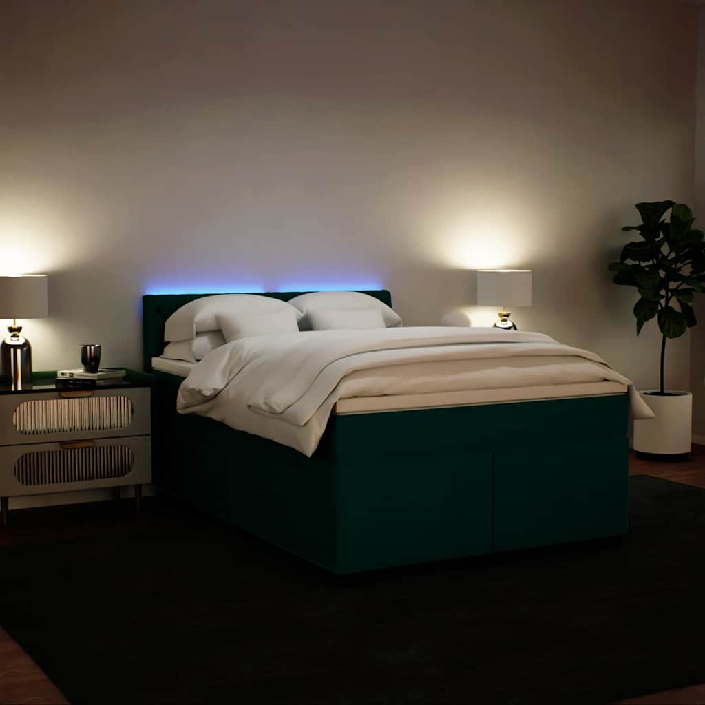 Κρεβάτι Boxspring με Στρώμα Σκούρο Πράσινο 140x190εκ. Βελούδινο - Pakobazaar