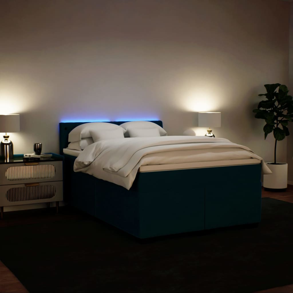 Κρεβάτι Boxspring με Στρώμα Μπλε 140x190 εκ. Βελούδινο - Pakobazaar