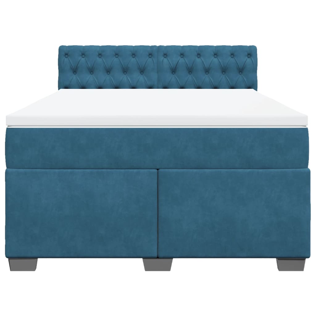 Κρεβάτι Boxspring με Στρώμα Μπλε 140x190 εκ. Βελούδινο - Pakobazaar