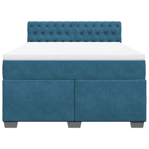 Κρεβάτι Boxspring με Στρώμα Μπλε 140x190 εκ. Βελούδινο - Pakobazaar