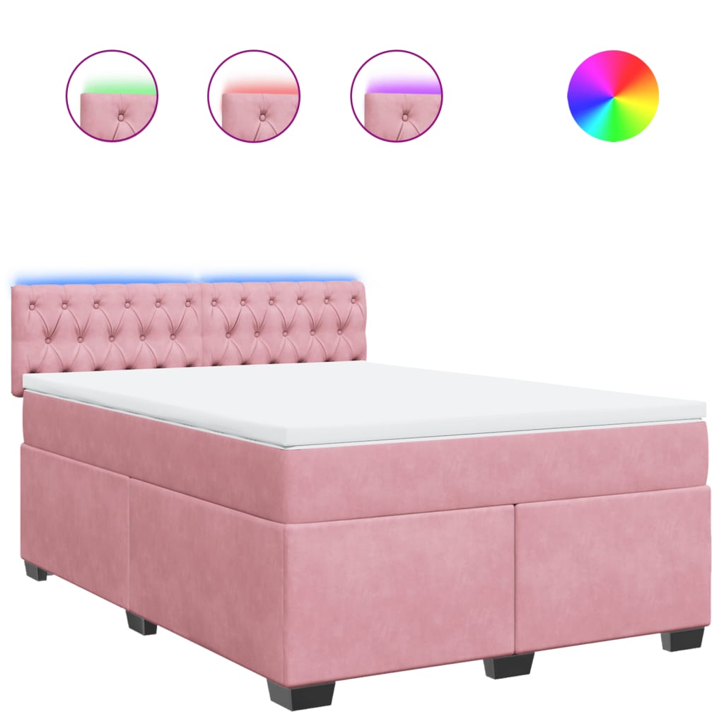 Κρεβάτι Boxspring με Στρώμα Ροζ 140x190 εκ. Βελούδινο - Pakobazaar