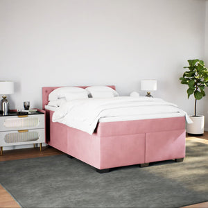 Κρεβάτι Boxspring με Στρώμα Ροζ 140x190 εκ. Βελούδινο - Pakobazaar