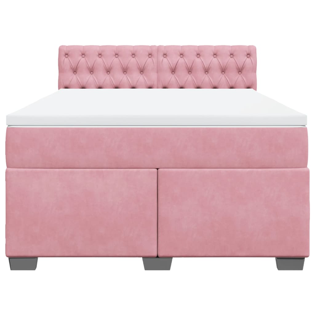 Κρεβάτι Boxspring με Στρώμα Ροζ 140x190 εκ. Βελούδινο - Pakobazaar
