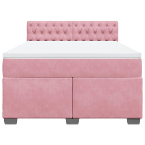 Κρεβάτι Boxspring με Στρώμα Ροζ 140x190 εκ. Βελούδινο - Pakobazaar