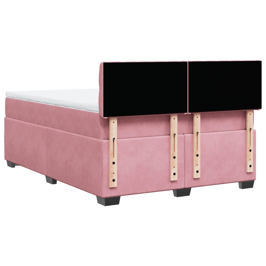 Κρεβάτι Boxspring με Στρώμα Ροζ 140x190 εκ. Βελούδινο - Pakobazaar