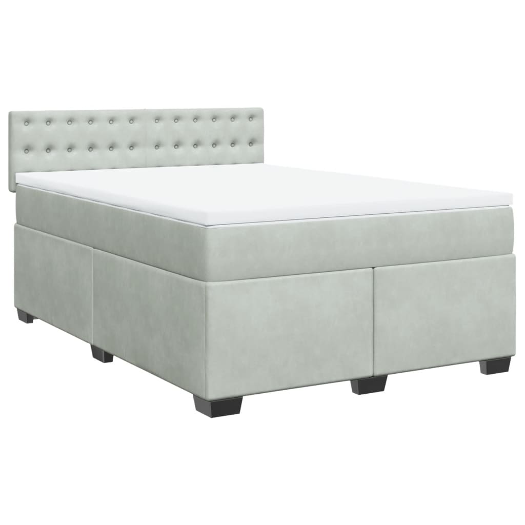 Κρεβάτι Boxspring με Στρώμα Ανοιχτό Γκρι 140x190 εκ. Βελούδινο - Pakobazaar
