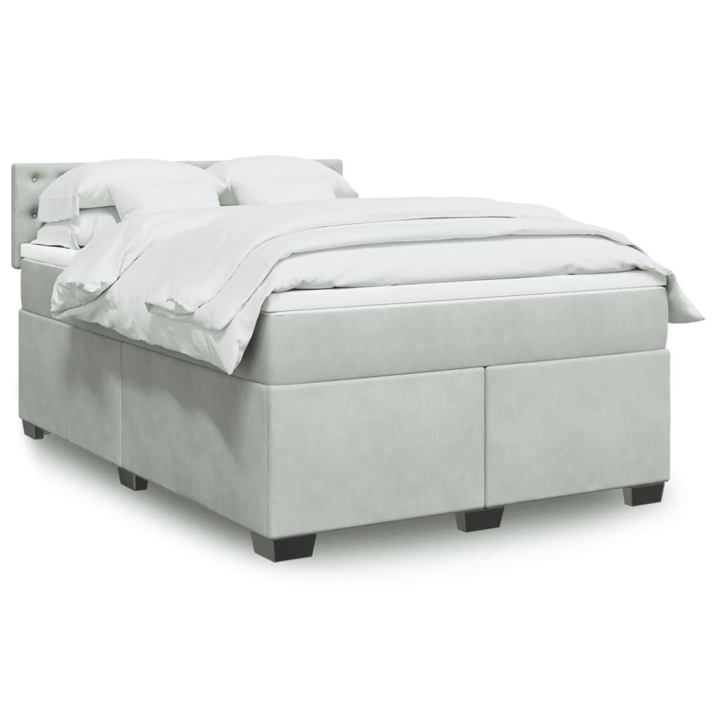 Κρεβάτι Boxspring με Στρώμα Ανοιχτό Γκρι 140x190 εκ. Βελούδινο - Pakobazaar