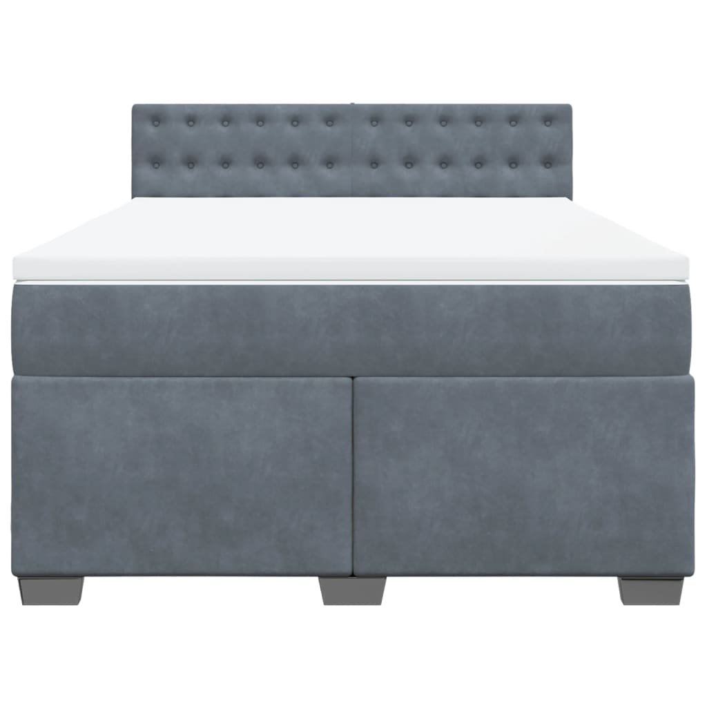 Κρεβάτι Boxspring με Στρώμα Σκούρο Γκρι 140x190 εκ. Βελούδινο - Pakobazaar