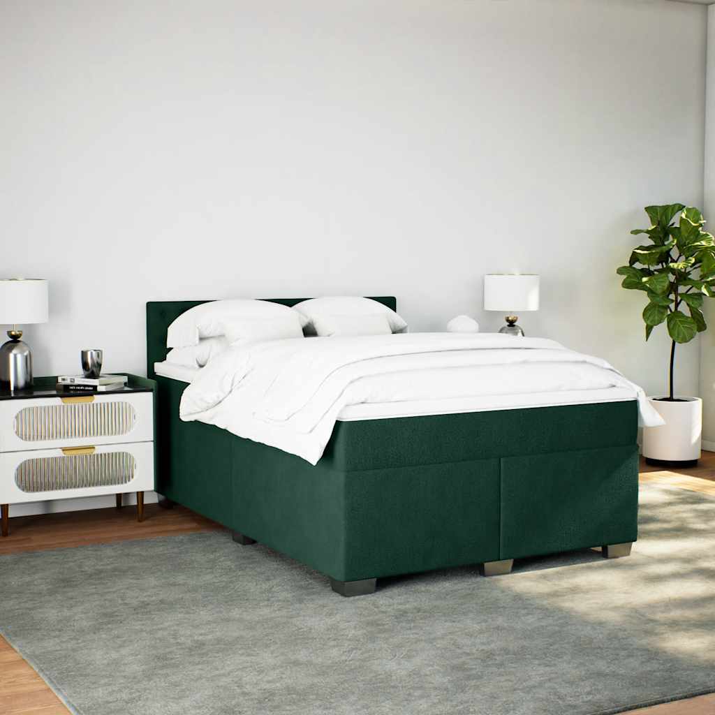 Κρεβάτι Boxspring με Στρώμα Σκούρο Πράσινο 140x190εκ. Βελούδινο - Pakobazaar